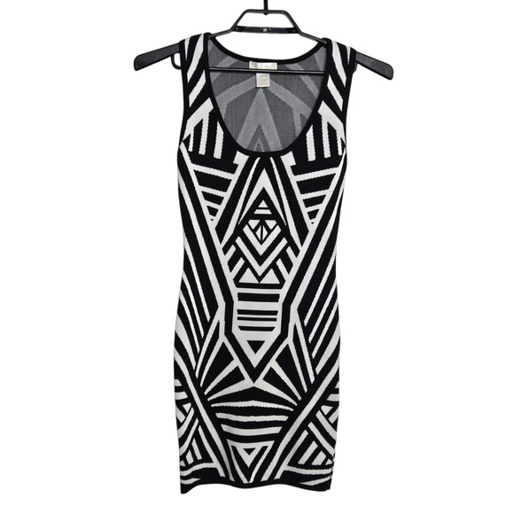 Jealous Tomato Bodycon Dress Size Medium Black White Abstract Geometric Stretch - Picture 1 of 5